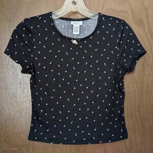 Y2K Coquette Goth Rue21 Top Size M Black Floral Print Baby Doll Tee Grunge